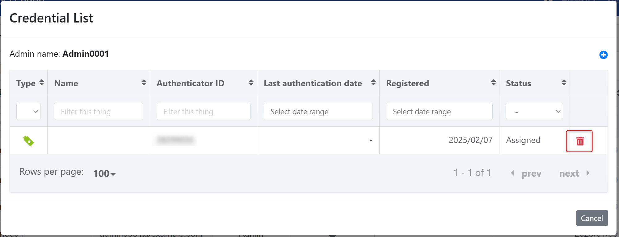 Credential List Modal