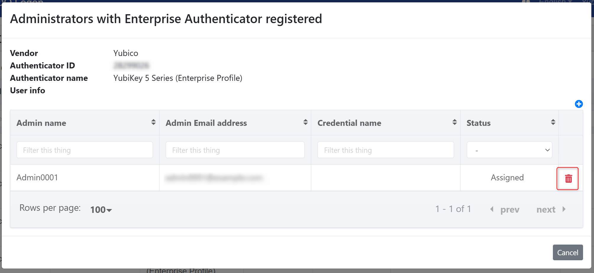 Enterprise Authenticator Administrator List