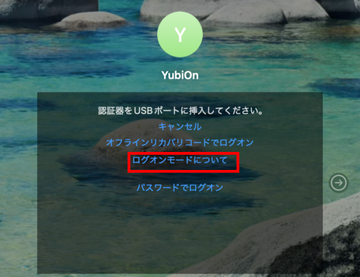 ログオンモードについてをクリック