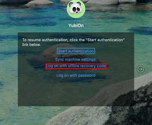 Click Log on with offline recovery code