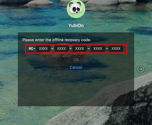 Entering the offline recovery code