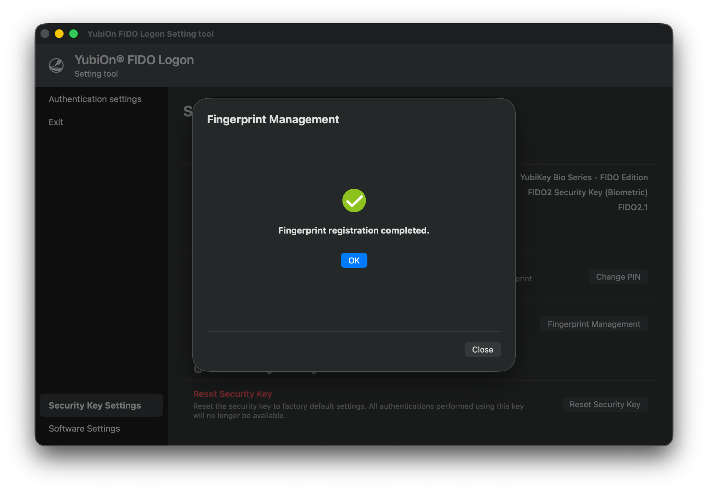 Fingerprint Registration Completed Screen