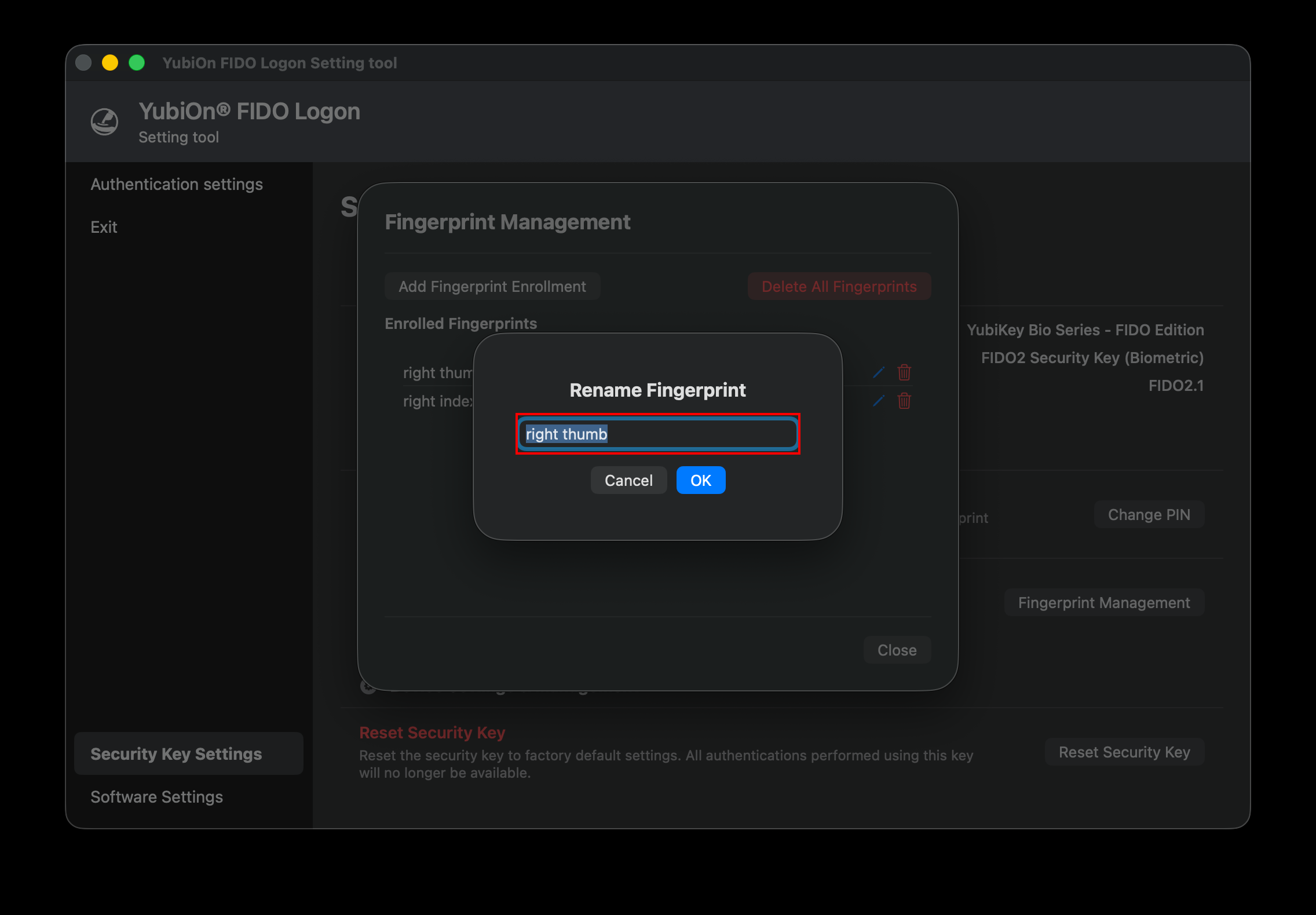 Rename Fingerprint Dialog