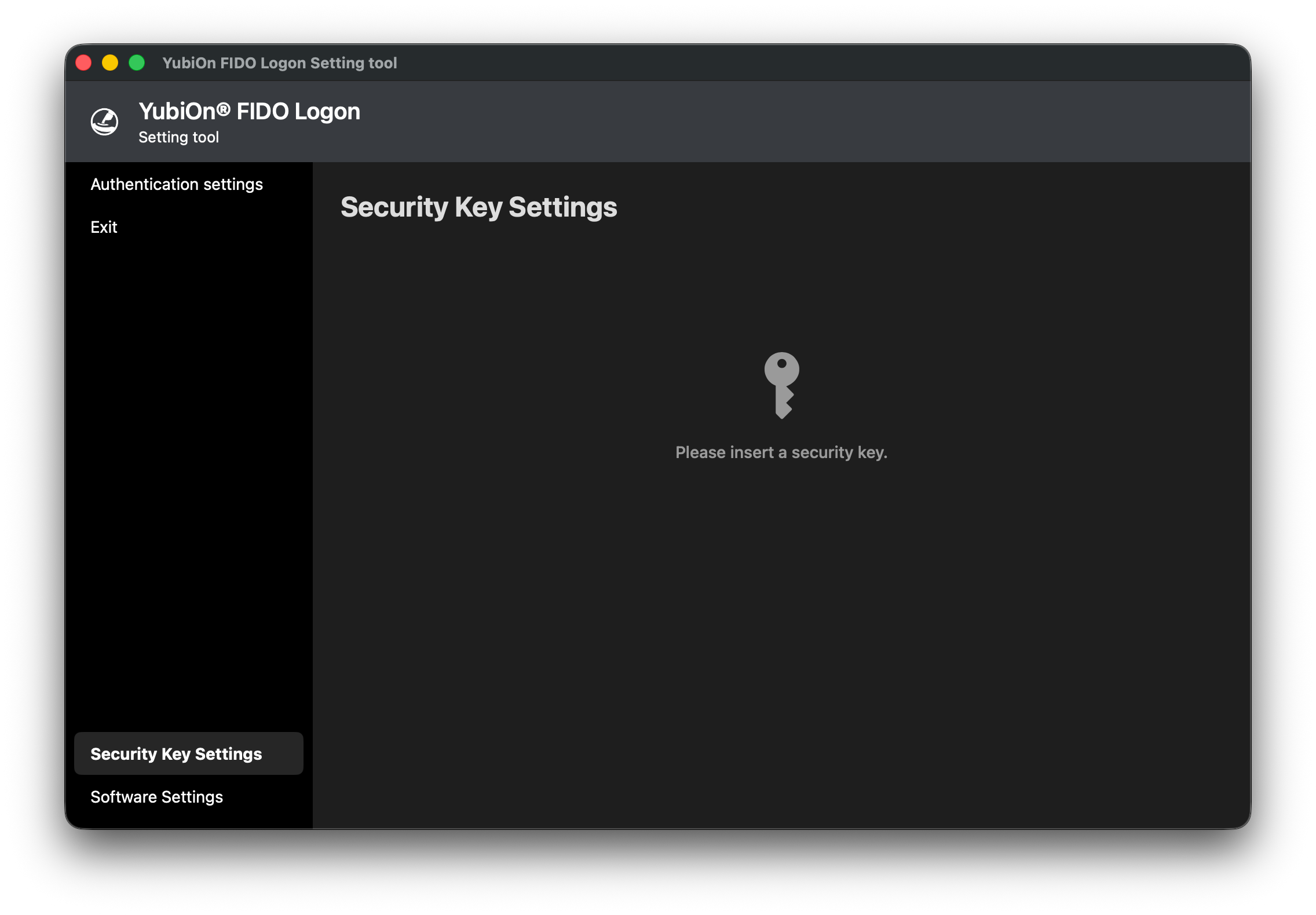 Please Insert Security Key Screen
