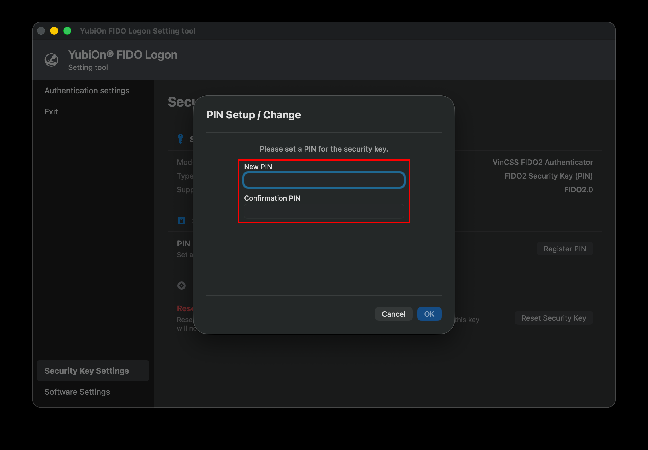 PIN Registration Screen