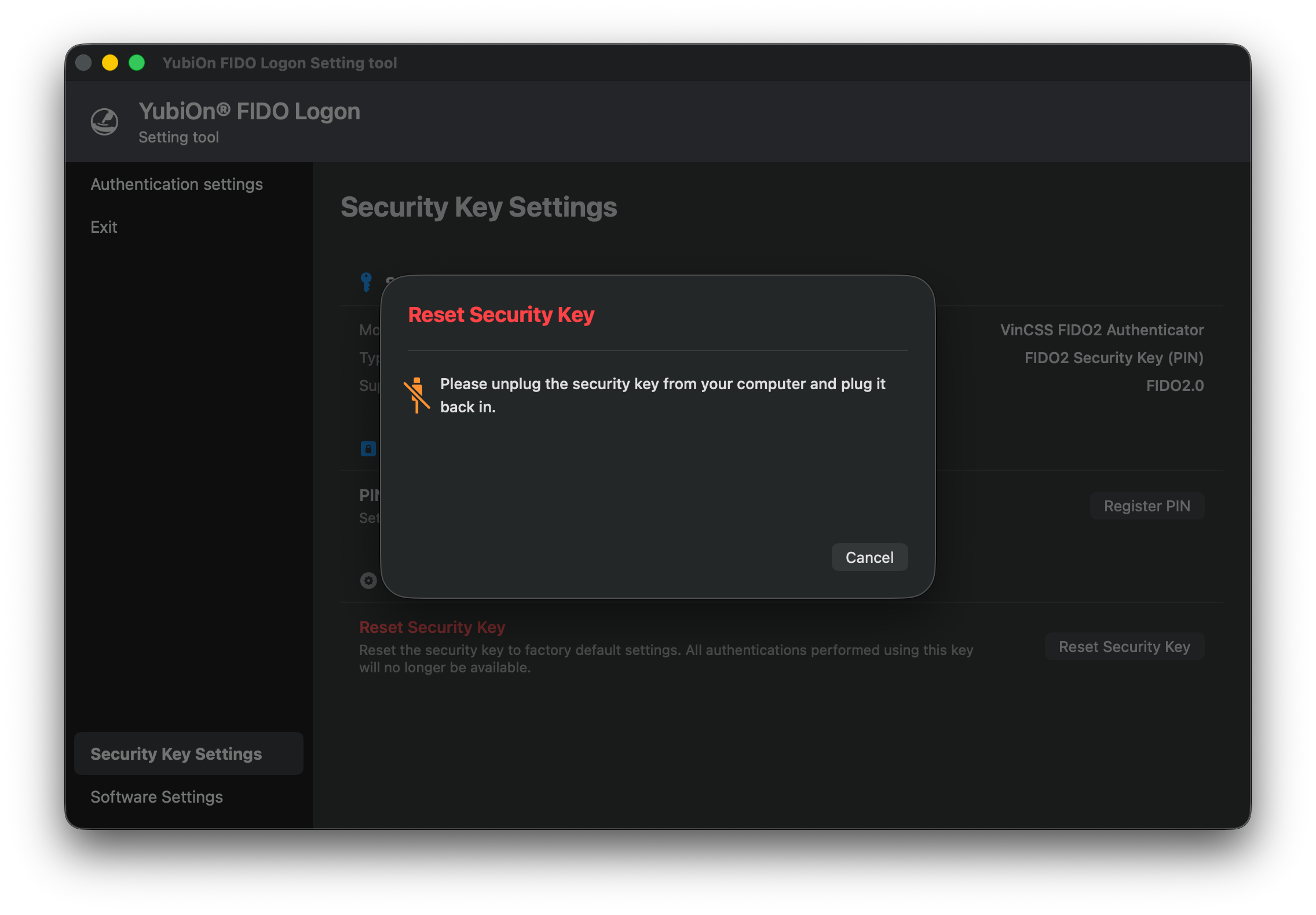 Unplug and Plug Security Key Screen