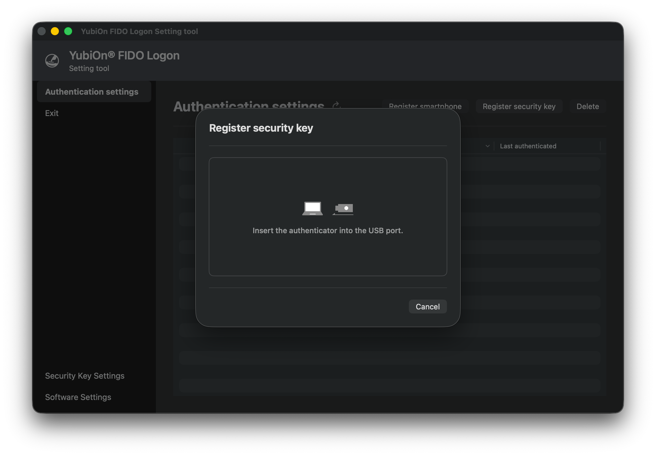 Connect the authenticator to a USB port