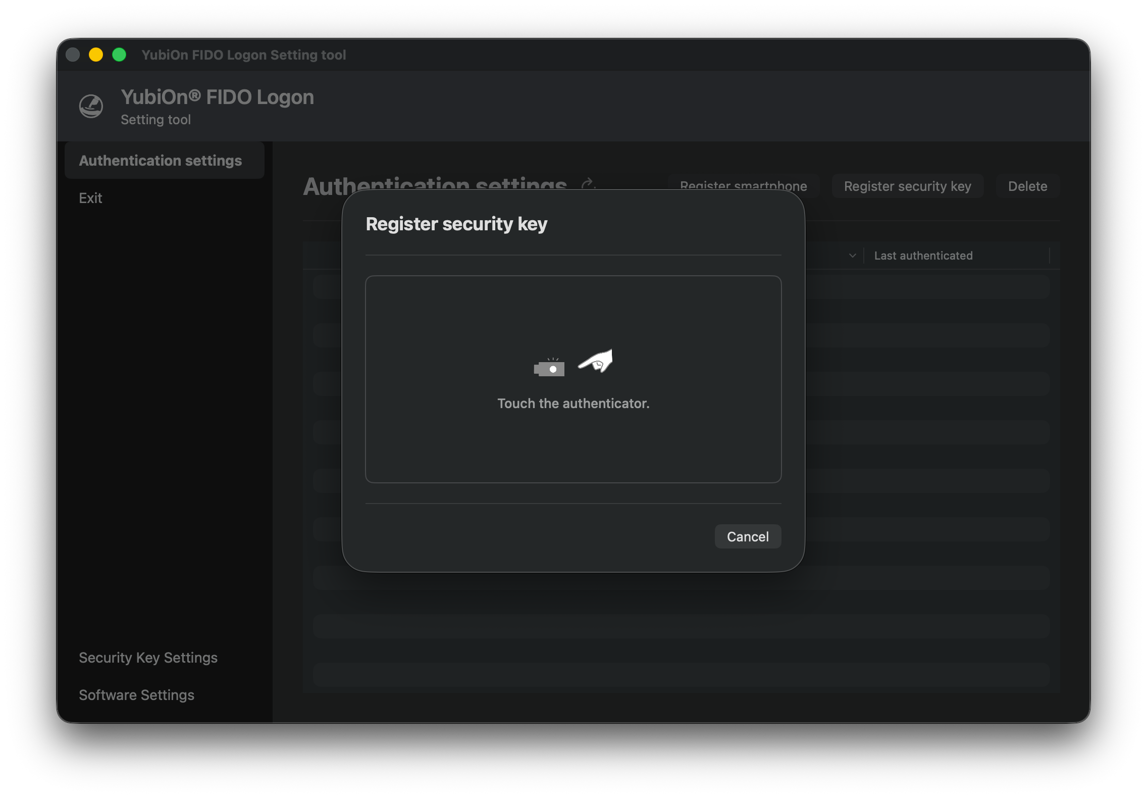 Touch the authenticator