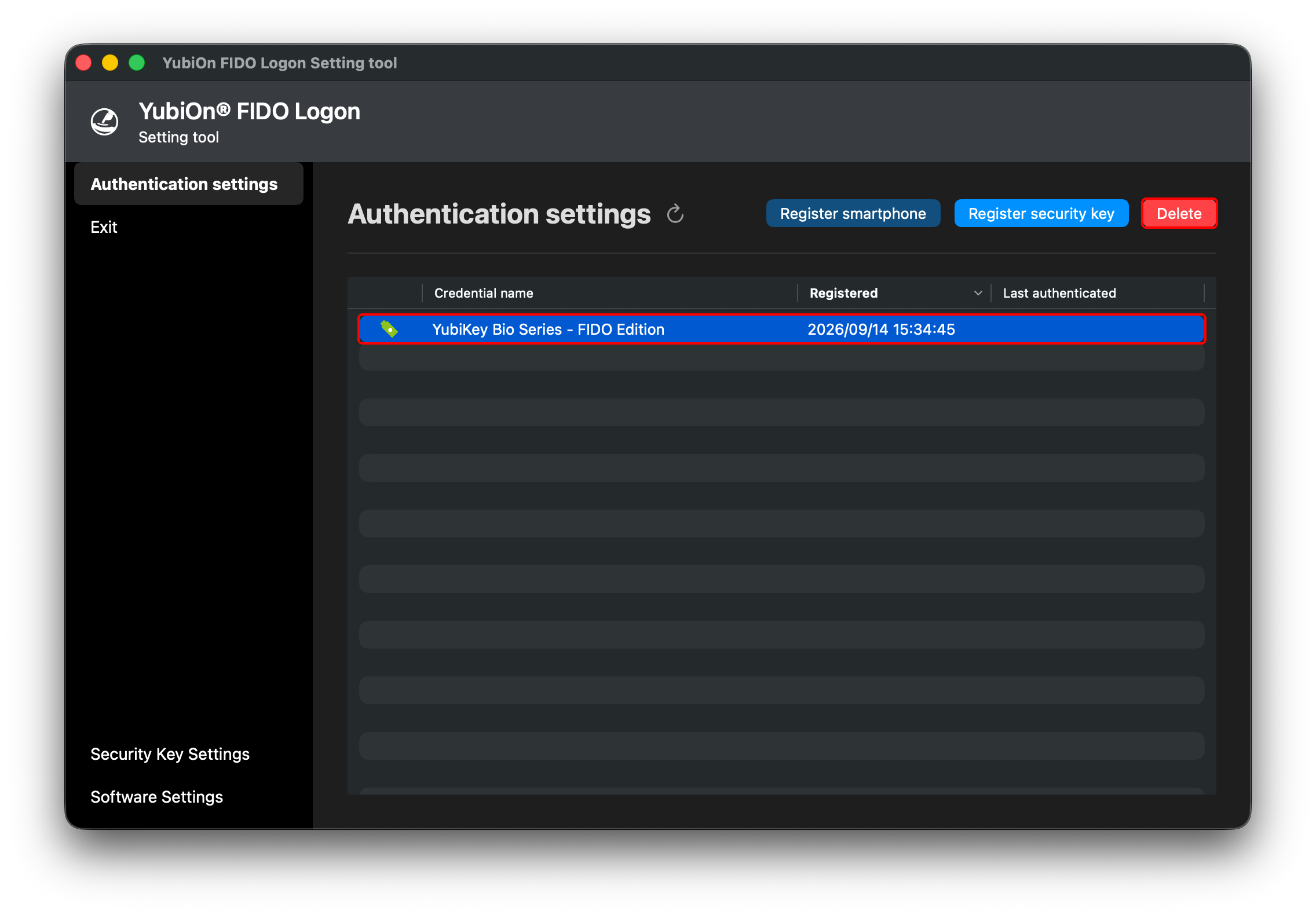 Select the authenticator and click Delete