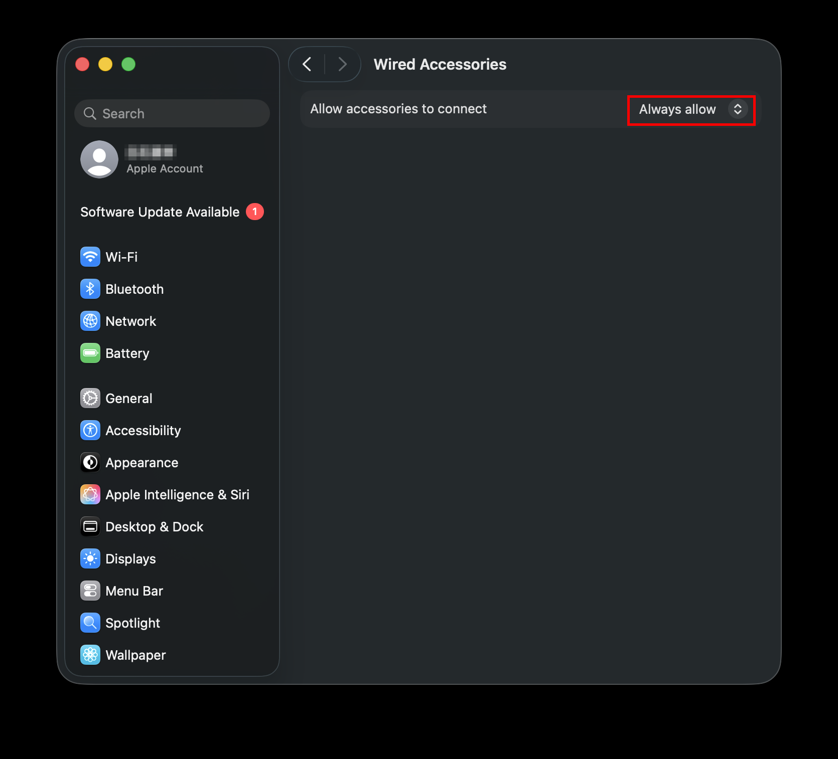 Allow accessories to connect setting