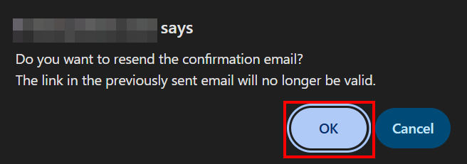 Click OK on the confirmation message
